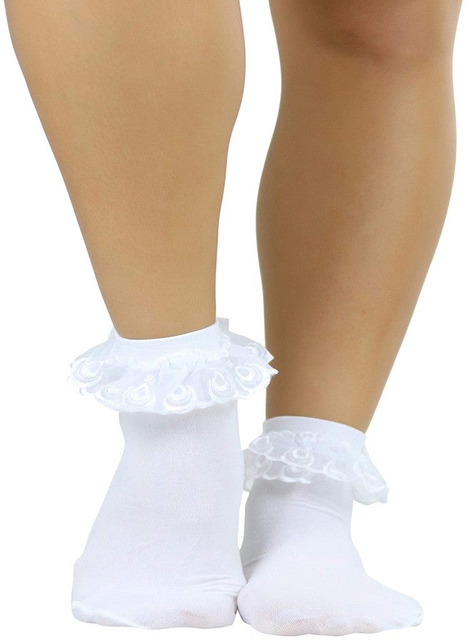 جوارب نسائية كلاسيكية من الدانتيل مزينة بفيونكة وكشكشة من ToBeInStyle - أبيض - مقاس واحد - Image 5