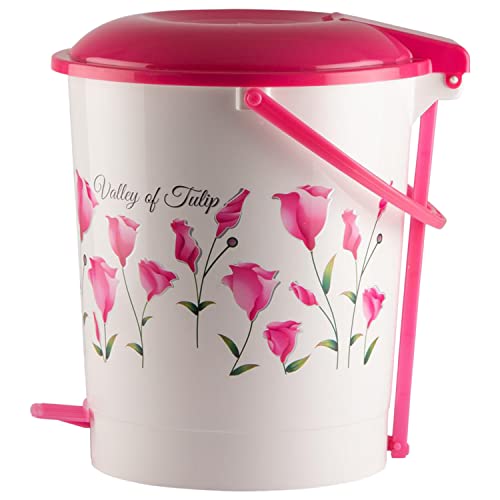 Kuber Industries Floral Printed Multiuses Plastic Pedal Dustbin, Waste Bin, Trash Can With Handle, 10 Litre (Pink)-47KM0763 - Image 3