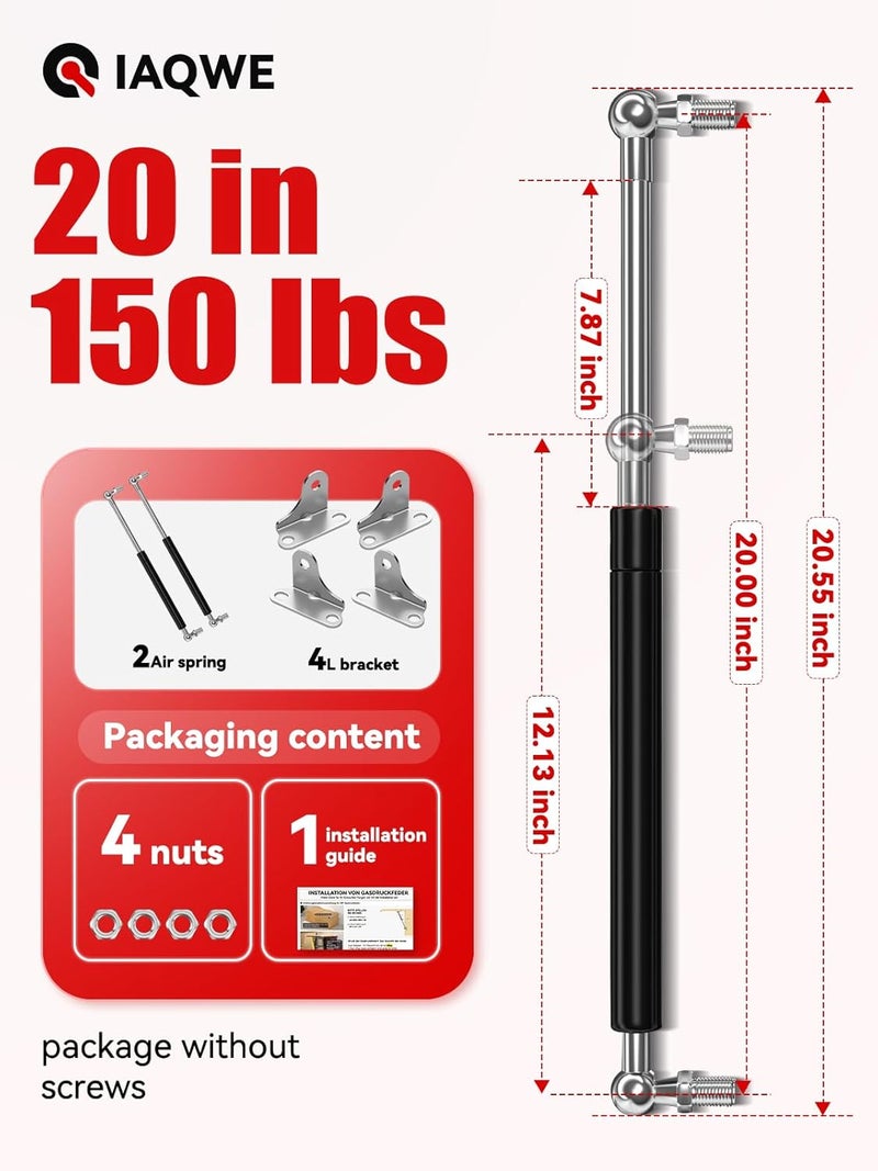 IAQWE 20 Inch 150LB Heavy Duty Gas Struts Shock Lift Support - 2 Pack - Image 2