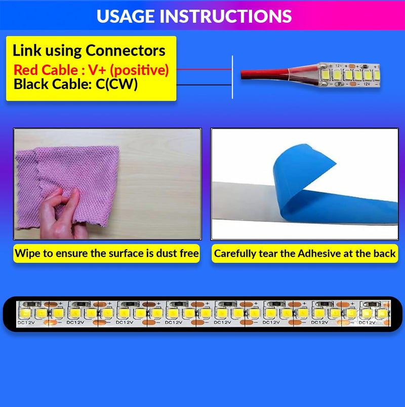 amiciCare Super Bright Low Power Warm White Color 2835 LED Strip 5m Long 120 LEDMeter with 3 Amp Power Adapter and Blinker - Image 4