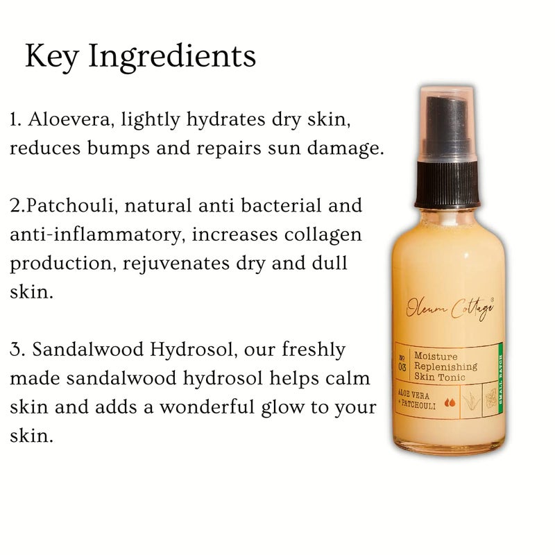Oleum Cottage Oleum Cottage Moisture Replenishing Skin Tonic 50 ml natural aqueous serum with pure essential oils aloe vera and witch hazel adds a natural glow to dry dehydrated or mature skin  - Image 2