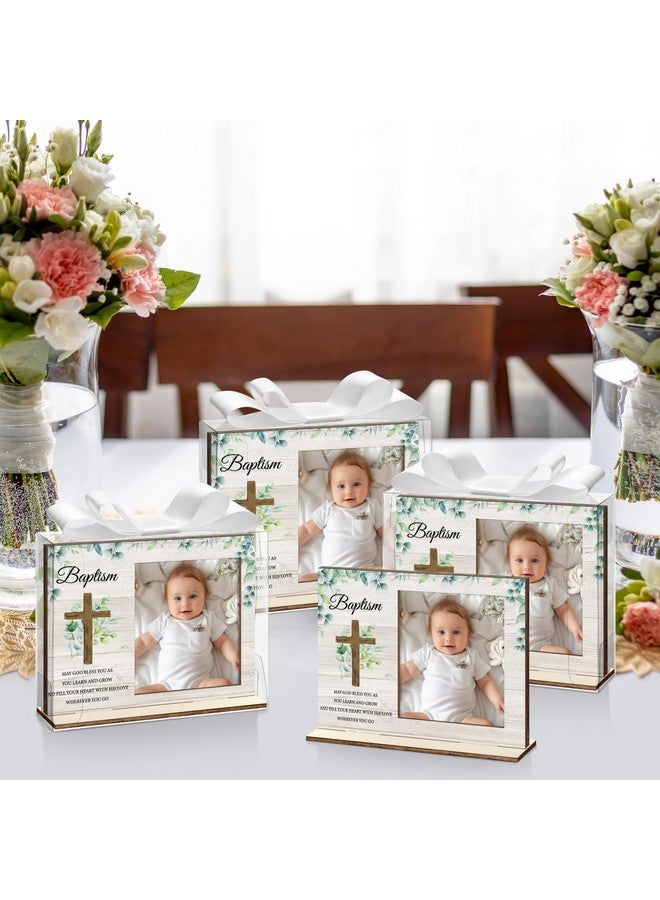 Vercraft 12 Set Baptism Picture Frame Catholic Baptism Gifts Wood Photo Frame Baby Shower Favor with Clear Plastic Clear Boxes and Satin Ribbon Bows for Religious First Communion Decor - Image 5