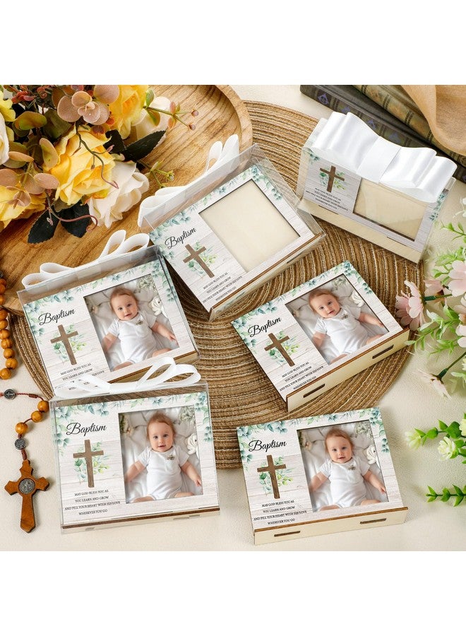 Vercraft 12 Set Baptism Picture Frame Catholic Baptism Gifts Wood Photo Frame Baby Shower Favor with Clear Plastic Clear Boxes and Satin Ribbon Bows for Religious First Communion Decor - Image 3