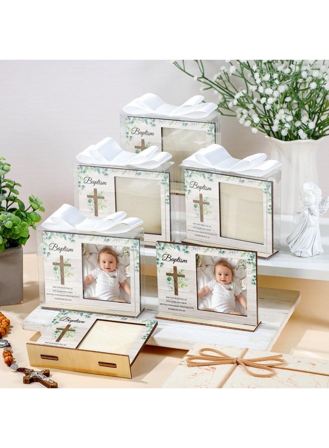Vercraft 12 Set Baptism Picture Frame Catholic Baptism Gifts Wood Photo Frame Baby Shower Favor with Clear Plastic Clear Boxes and Satin Ribbon Bows for Religious First Communion Decor - Image 4