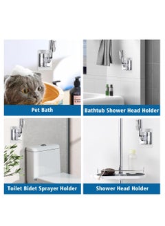 Excefore Shower Head Holder, 2 Pcs Adjustable Shower Bracket, No Drilling Strong Paste Shower Holder, Wall Mount Shower Head Holder, Silver  - Image 4