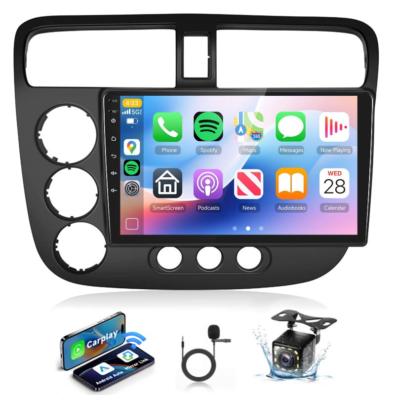 Podofo Builtin DSPAndroid Car Stereo for Honda Civic 2001 2002 2003 2004 2005 Radio Wireless Carplay Android Auto GPS ChipPodofo 9 Inch Touch Screen 26UIs Mirror Link Bluetooth WiFi FMRDS Backup Camera - Image 2