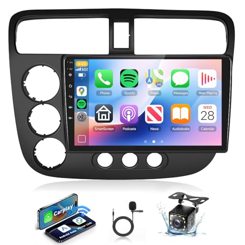 Podofo Builtin DSPAndroid Car Stereo for Honda Civic 2001 2002 2003 2004 2005 Radio Wireless Carplay Android Auto GPS ChipPodofo 9 Inch Touch Screen 26UIs Mirror Link Bluetooth WiFi FMRDS Backup Camera - Image 1