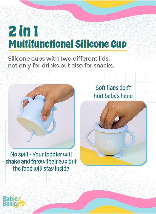 Babies Basic - Multi Purpose 2 In 1 Silicone Cup With Interchangable Straw And Snack Lid - Image 1