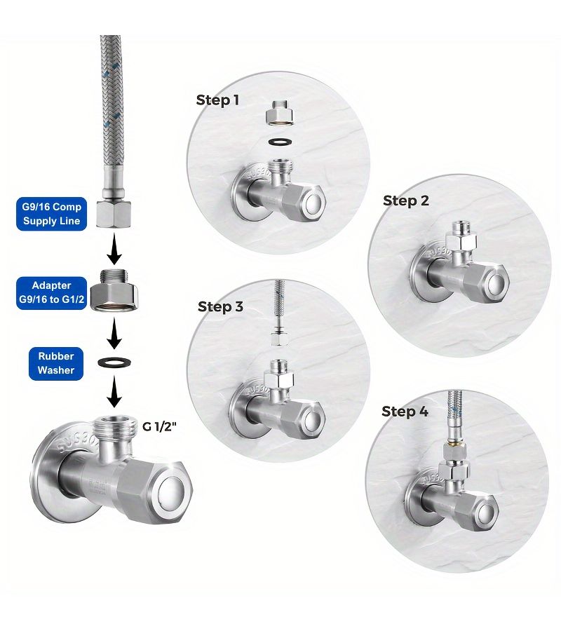 محول تحويل من أنثى G1/2 إلى ذكر G9/16 من fittings الأنابيب الفولاذية المقاومة للصدأ مع ملحق واحد وحشية واحدة - Image 5