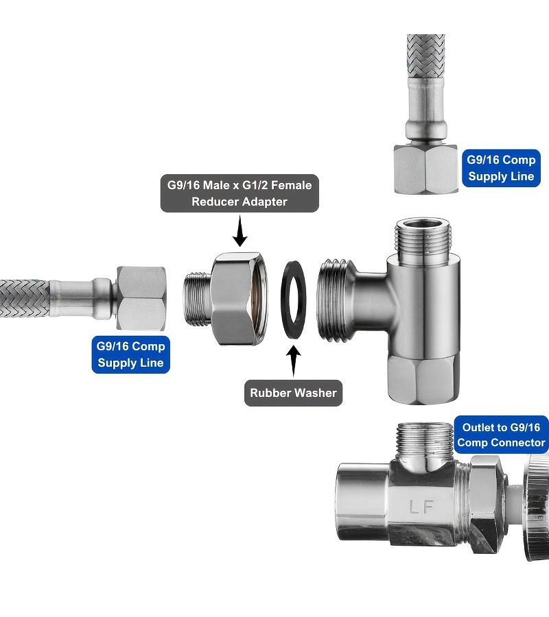 محول تحويل من أنثى G1/2 إلى ذكر G9/16 من fittings الأنابيب الفولاذية المقاومة للصدأ مع ملحق واحد وحشية واحدة - Image 4