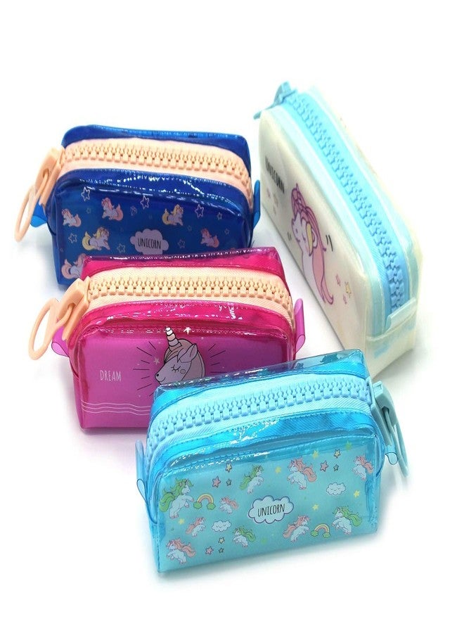 Prisma Collection Plastic Big Zip Unicorn Transparent Pouch Multipurpose Pen Pencil Travel Stylish Pouch (Random Colour) 1 Pc - Multicolor - Image 1