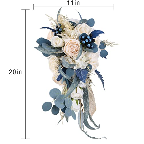 INSUNSIX Wedding Bouquets for Bride, 11 Inch Bride Bouquets for Wedding Dusty Blue Artificial Flowers Bridal Bouquet for Wedding Ceremony Anniversary(Dusty Blue) - Image 4