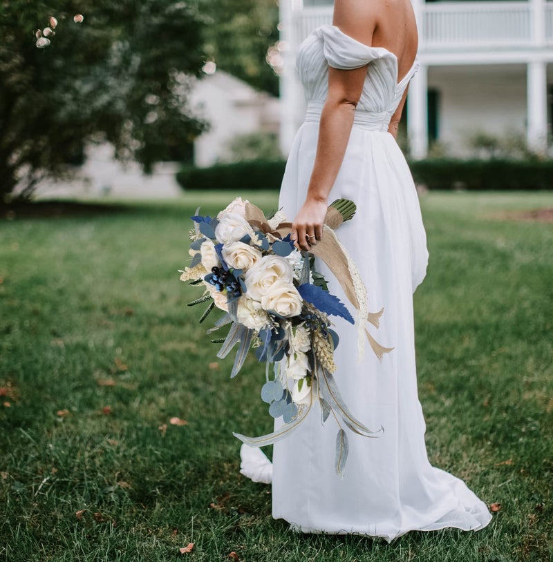INSUNSIX Wedding Bouquets for Bride, 11 Inch Bride Bouquets for Wedding Dusty Blue Artificial Flowers Bridal Bouquet for Wedding Ceremony Anniversary(Dusty Blue) - Image 2