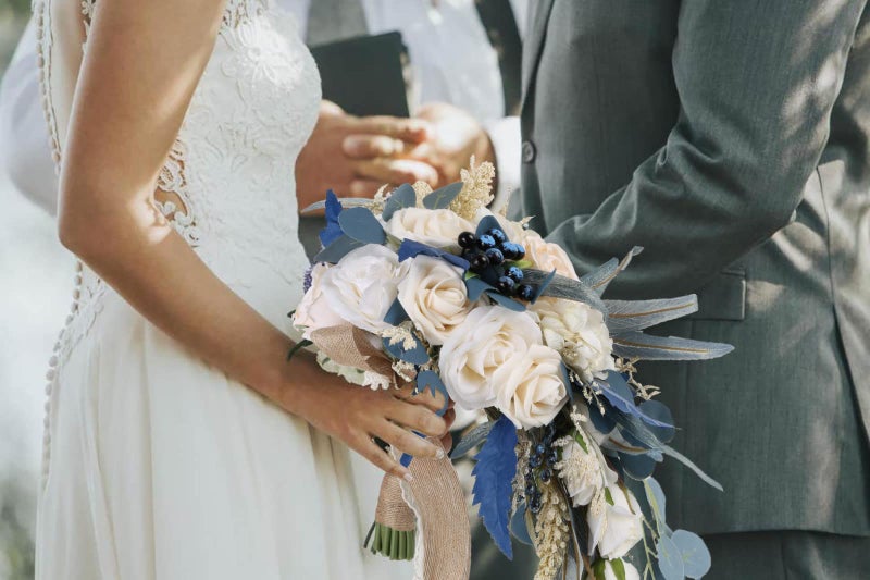 INSUNSIX Wedding Bouquets for Bride, 11 Inch Bride Bouquets for Wedding Dusty Blue Artificial Flowers Bridal Bouquet for Wedding Ceremony Anniversary(Dusty Blue) - Image 3