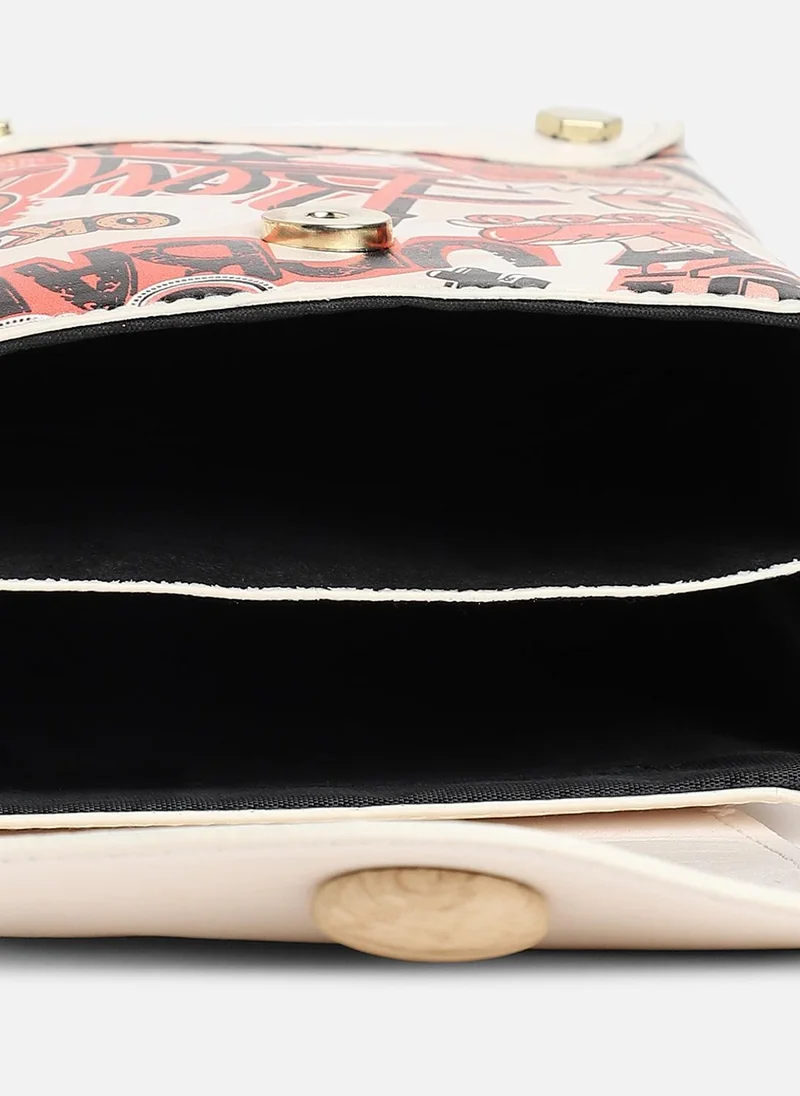 Haute Sauce  White Printed Vegan Leather Sling Bag for Women | Best Price UAE