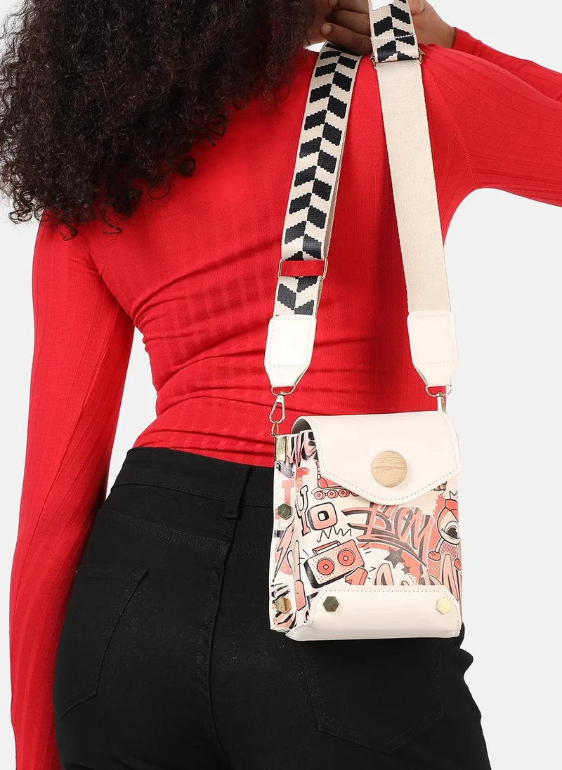 Haute Sauce White Printed Vegan Leather Sling Bag