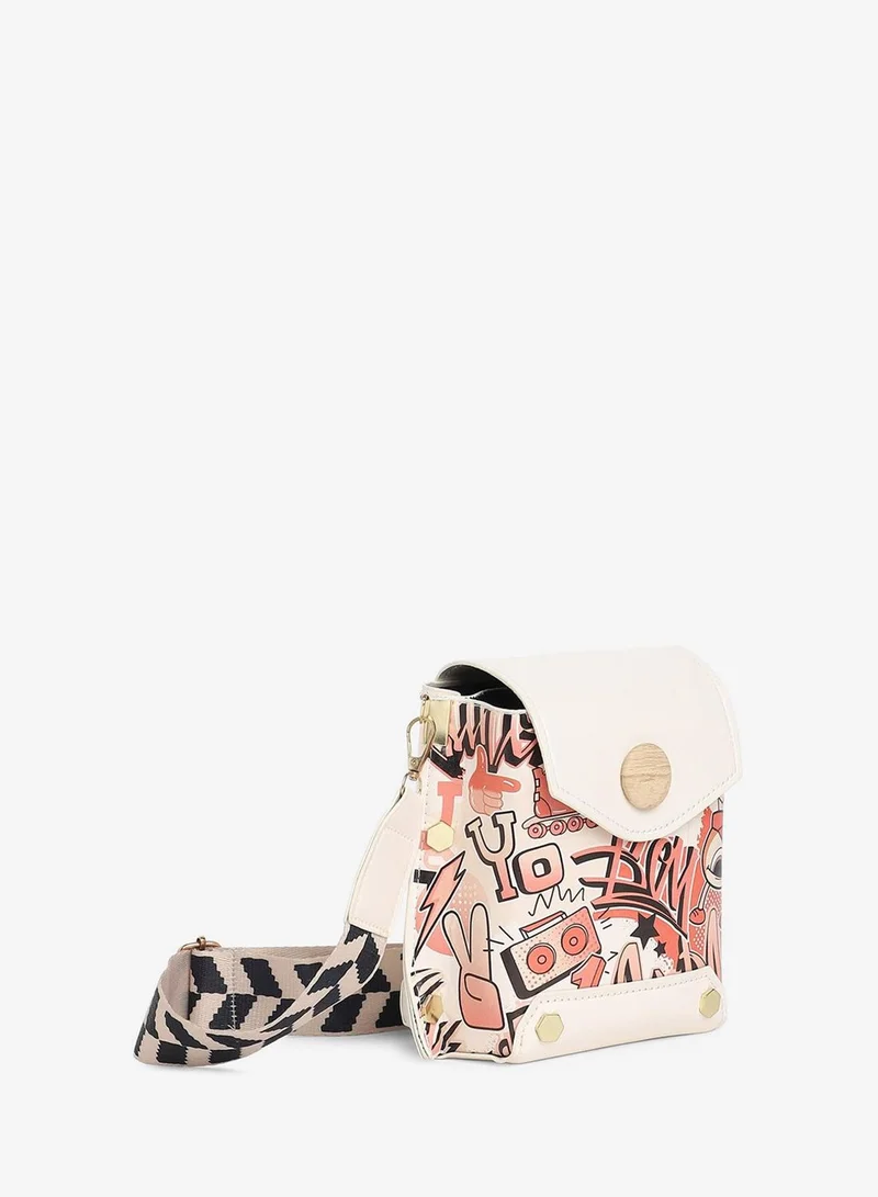 Haute Sauce  White Printed Vegan Leather Sling Bag for Women | Best Price UAE