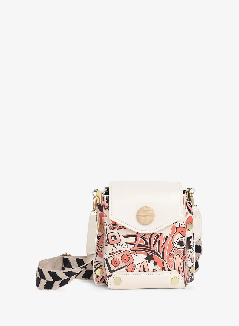 Haute Sauce  White Printed Vegan Leather Sling Bag for Women | Best Price UAE