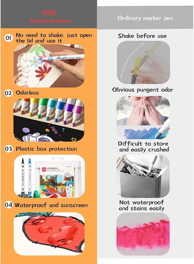 deli Paint Markers Quick Drying Acrylic Marker Pens Paint Pens Markers for Wood Rock Plastic Canvas-64 Colors - Image 3