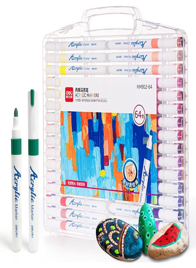 deli Paint Markers Quick Drying Acrylic Marker Pens Paint Pens Markers for Wood Rock Plastic Canvas-64 Colors - Image 1