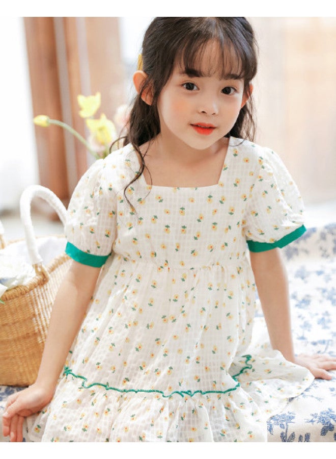 Bornbay summer Girls' Floral Print Sundress With Short Sleeves - Toddler & Kids' Summer Dress - Image 1