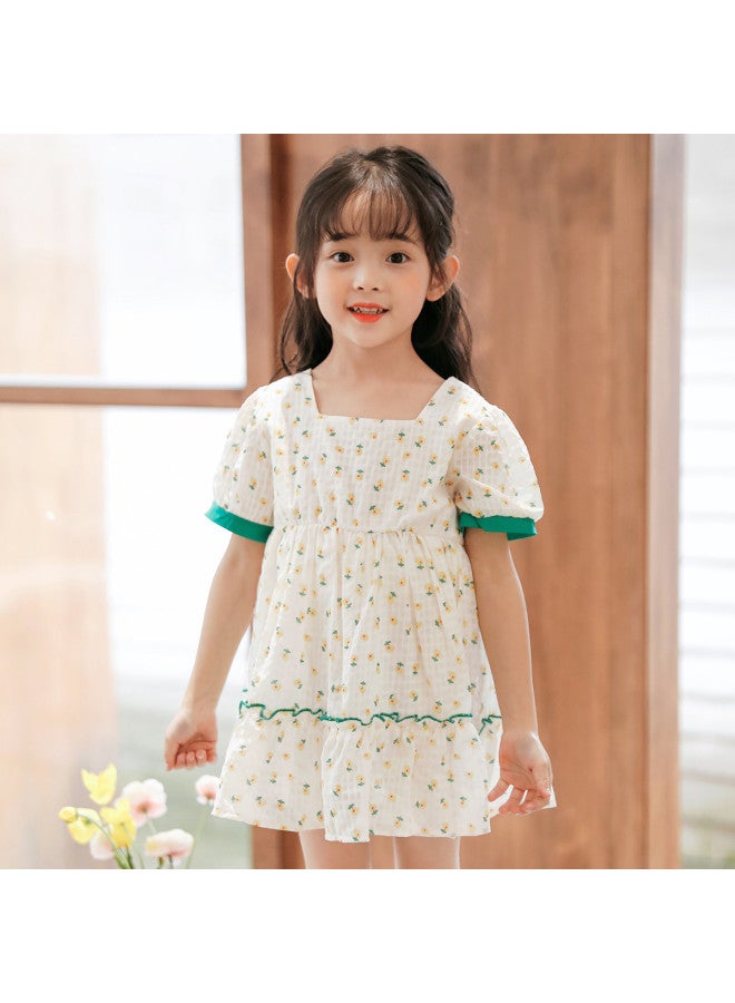 Bornbay summer Girls' Floral Print Sundress With Short Sleeves - Toddler & Kids' Summer Dress - Image 4
