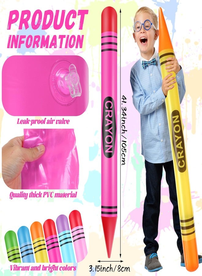 Glimin 6 Pcs 41.34 Inch Inflatable Crayons Balloons Jumbo Neon Blow up Crayon Colorful Party Favors Photo Booth Prop for Boys Girls Birthday Classroom Supplies - Image 3
