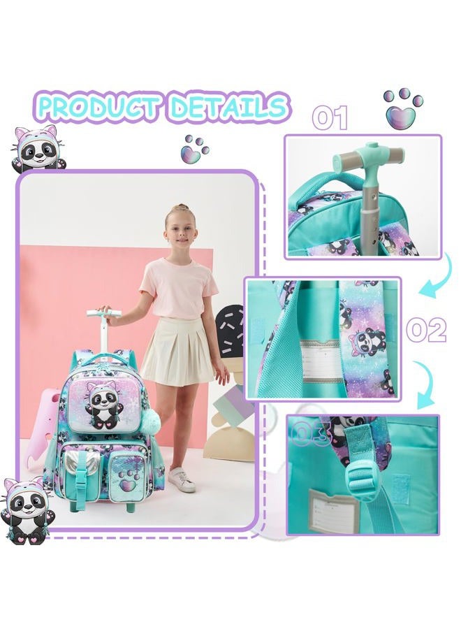 Meetbelify Kids Rolling Backpack with Wheels for Girls Boys Rolling Backpacks for Elementary Students, Girl Panda, Small - Image 4