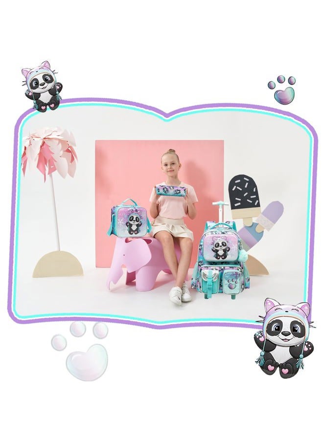 Meetbelify Kids Rolling Backpack with Wheels for Girls Boys Rolling Backpacks for Elementary Students, Girl Panda, Small - Image 5