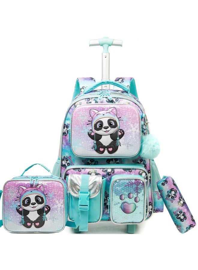 Meetbelify Kids Rolling Backpack with Wheels for Girls Boys Rolling Backpacks for Elementary Students, Girl Panda, Small - Image 1