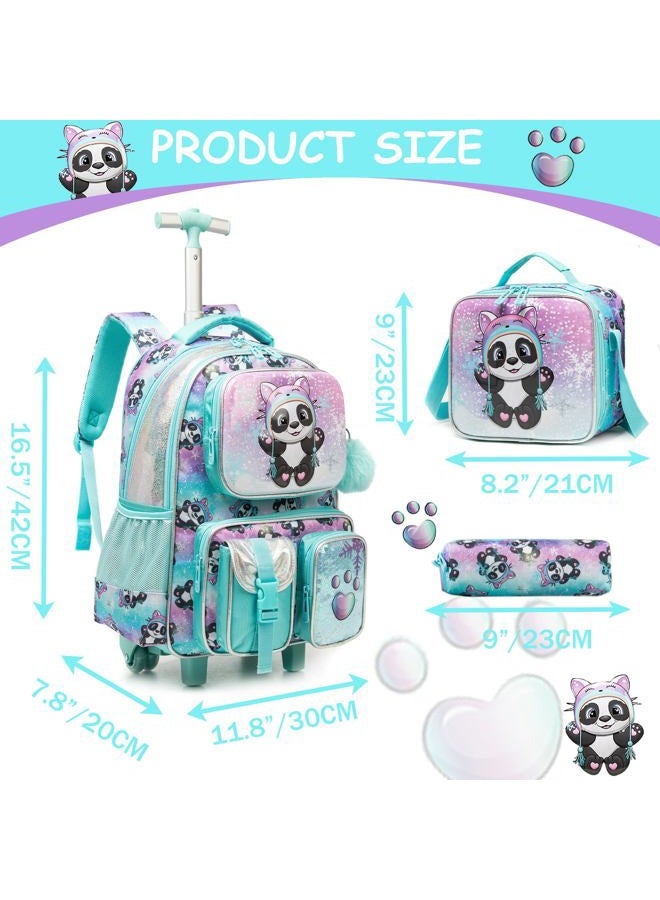 Meetbelify Kids Rolling Backpack with Wheels for Girls Boys Rolling Backpacks for Elementary Students, Girl Panda, Small - Image 2