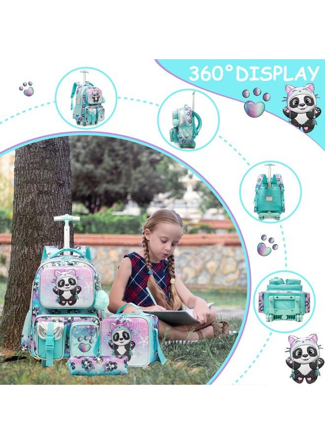Meetbelify Kids Rolling Backpack with Wheels for Girls Boys Rolling Backpacks for Elementary Students, Girl Panda, Small - Image 3