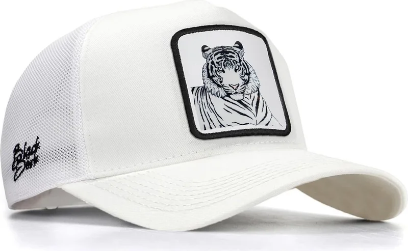 بلاك بورك Blackbörk V1 Trucker Bengal Tiger - Unisex White Hat (Cap) with 1 Code Logo
