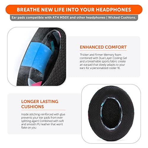 WC Freeze Hybrid Fabric Cooling Gel Replacement Earpads - Compatible with HyperX Cloud, Steelseries Arctis, ATH M50X, Turtle Beach Stealth & More - Comfortable & Cooler for Longer | 90's Black - Image 3