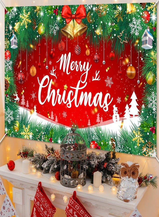 Lecheme Merry Christmas Backdrop 6x4 ft Christmas Banner Red Green Garland Jingle Bell Holiday Photo Background Xmas Party Decorations - Image 2