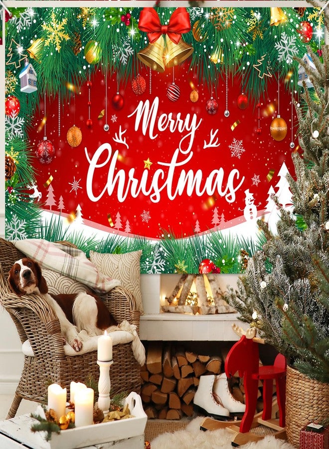 Lecheme Merry Christmas Backdrop 6x4 ft Christmas Banner Red Green Garland Jingle Bell Holiday Photo Background Xmas Party Decorations - Image 5