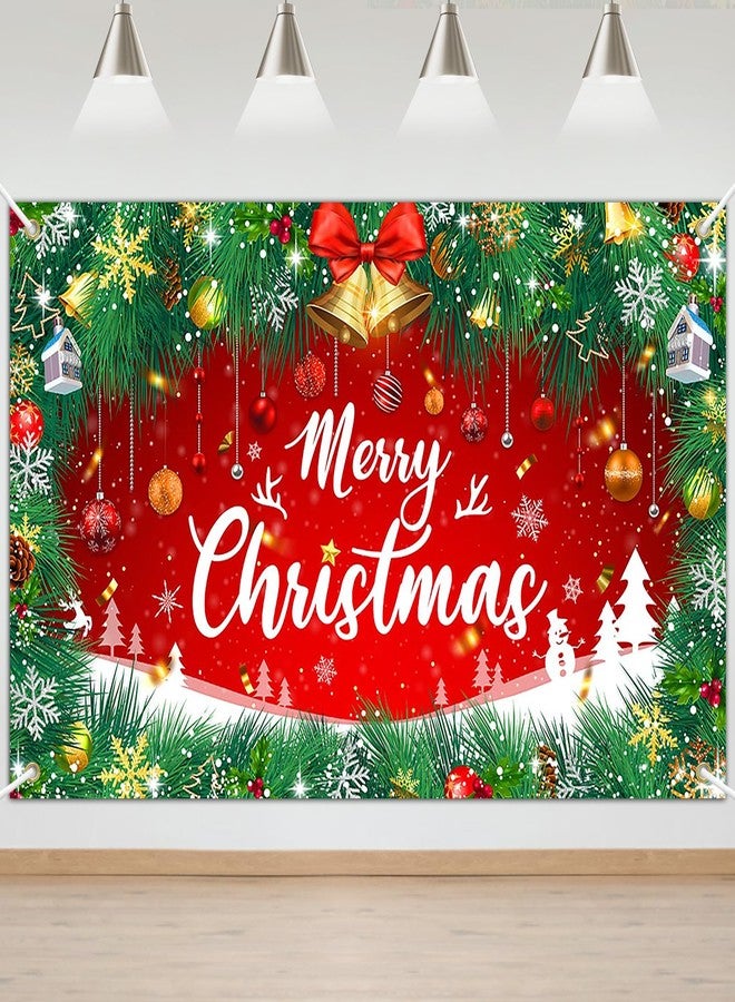 Lecheme Merry Christmas Backdrop 6x4 ft Christmas Banner Red Green Garland Jingle Bell Holiday Photo Background Xmas Party Decorations - Image 1