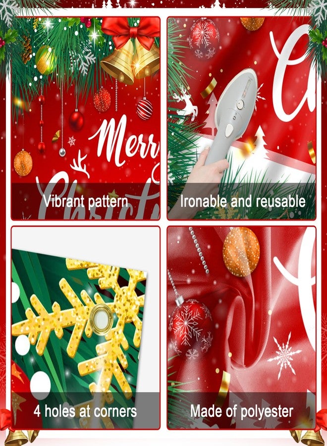 Lecheme Merry Christmas Backdrop 6x4 ft Christmas Banner Red Green Garland Jingle Bell Holiday Photo Background Xmas Party Decorations - Image 4