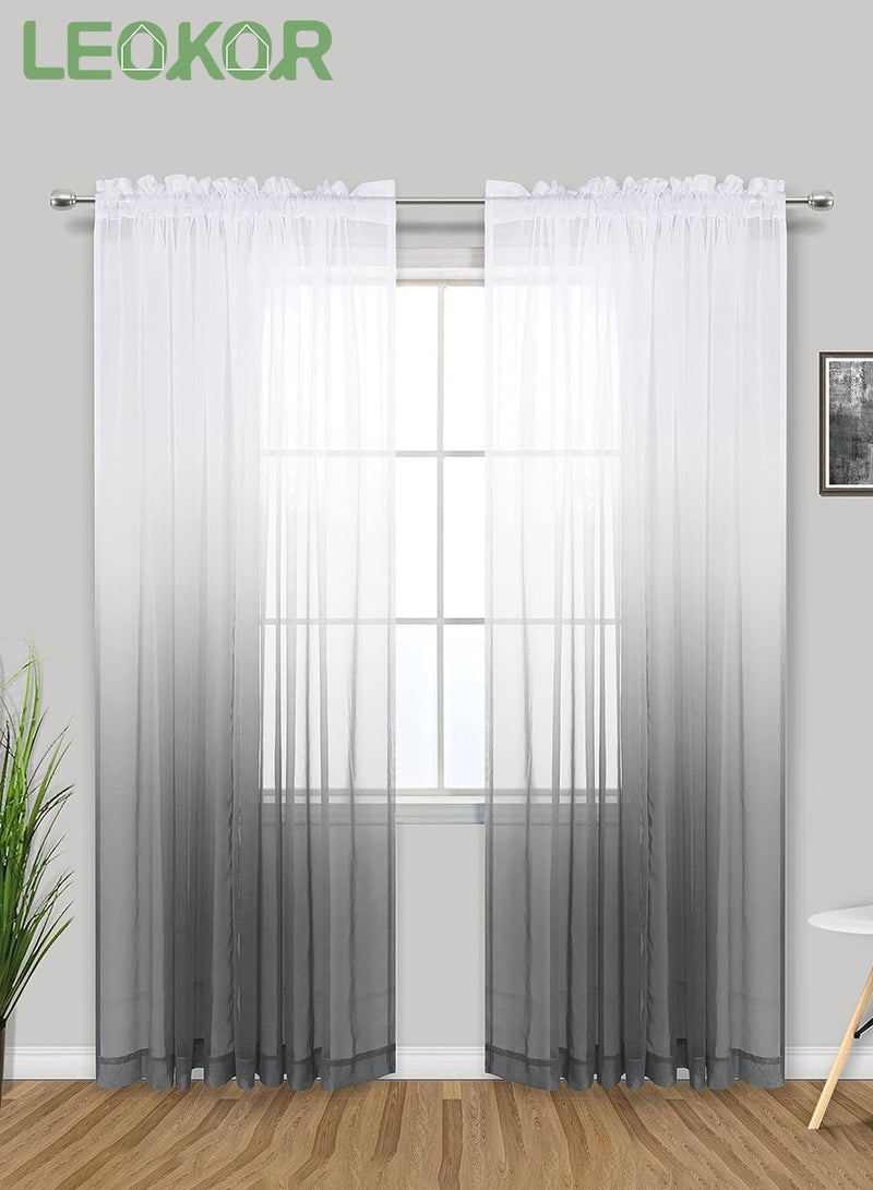 LEOKOR 2 Panels Gradient Rod Pocket Window Drapes Semi Sheer Curtains 100*270CM White/Grey - Image 1