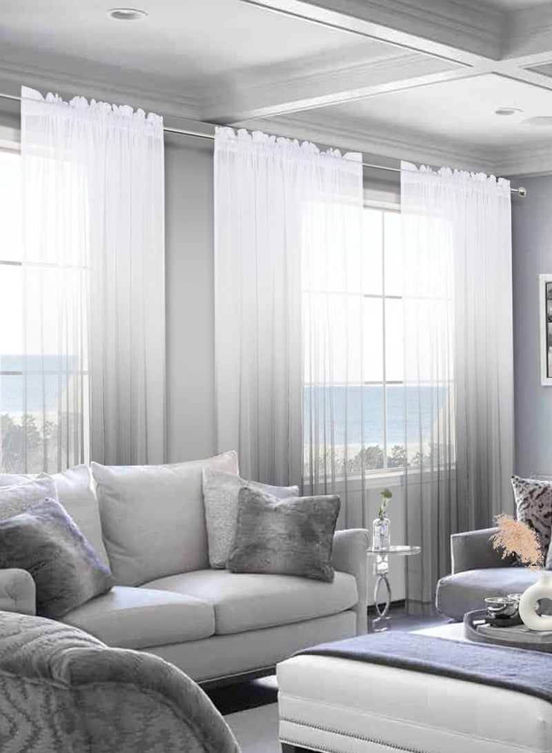 LEOKOR 2 Panels Gradient Rod Pocket Window Drapes Semi Sheer Curtains 100*270CM White/Grey - Image 5