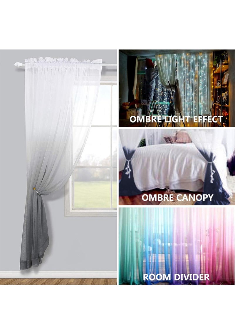 LEOKOR 2 Panels Gradient Rod Pocket Window Drapes Semi Sheer Curtains 100*270CM White/Grey - Image 4