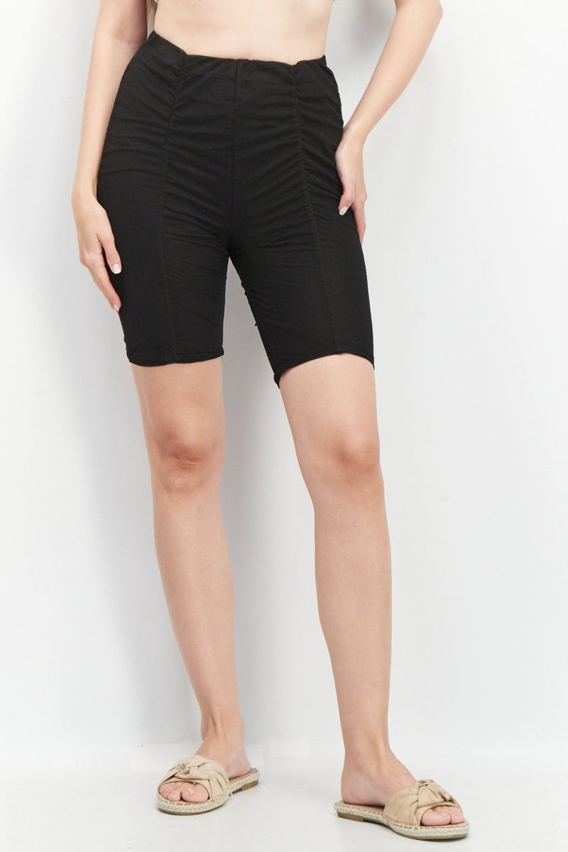 Rebellious Women Pull On Textured Shorts, Black - Image 1