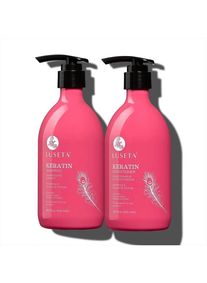 L LUSETA Luseta Keratin Shampoo and Conditioner for Color Treated Damaged & Dry Hair, Keratin Hair Treatment for Smoothing & Nourishing, Free of Sulfates and Gluten 2 X 16.9Oz - Image 1