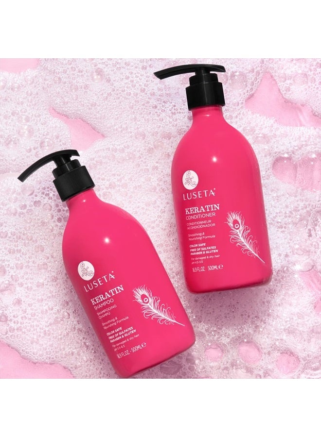 L LUSETA Luseta Keratin Shampoo and Conditioner for Color Treated Damaged & Dry Hair, Keratin Hair Treatment for Smoothing & Nourishing, Free of Sulfates and Gluten 2 X 16.9Oz - Image 3