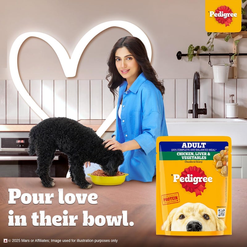 Pedigree Adult Wet Dog Food, Grilled Liver Chunks Flavour in Gravy with Vegetables, 70 g (Pack of 30), Complete & Balanced Nutrition for Adult Dogs - Image 4