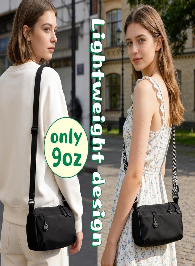 Lareko Crossbody Bags For Women Men,2 Shoulder Straps,Lightweight & Large Capacity Travel Purses, Nylon Everyday Handbags Black - Image 3