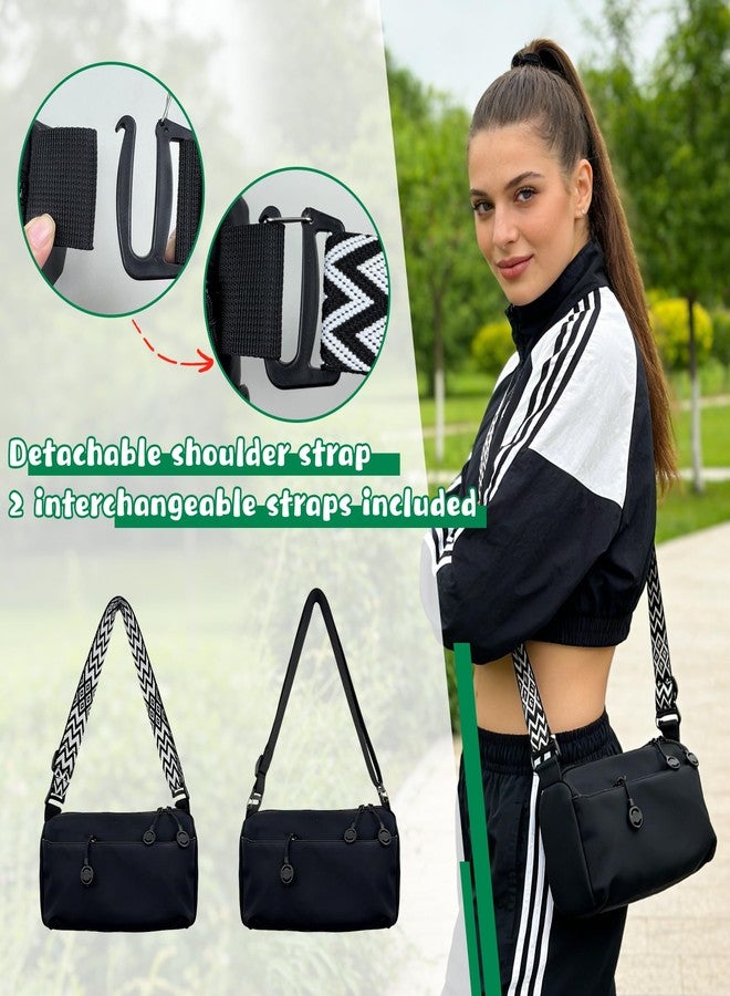 Lareko Crossbody Bags For Women Men,2 Shoulder Straps,Lightweight & Large Capacity Travel Purses, Nylon Everyday Handbags Black - Image 4