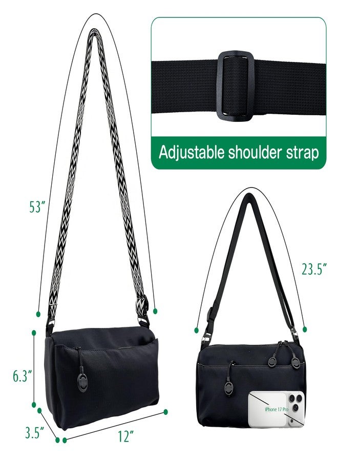 Lareko Crossbody Bags For Women Men,2 Shoulder Straps,Lightweight & Large Capacity Travel Purses, Nylon Everyday Handbags Black - Image 5
