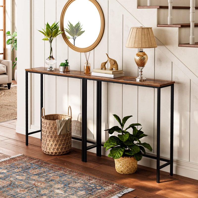HOOBRO Narrow Console Table, 29.5" Small Entryway Table, Thin Sofa Table, Side Table, Display Table, for Hallway, Bedroom, Living Room, Foyer, Rustic Brown and Black BF75XG01 - Image 2