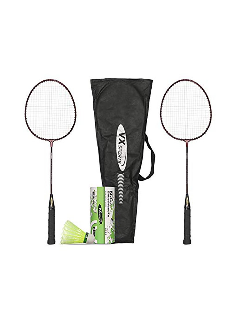 Set of 2 Badminton Racquets for Juniors with 3 Shuttlecocks - Lightweight Aluminium Frame, Isometric Head Shape, Ideal for Beginners, Durable Steel Shaft, Vibrant Multicolour